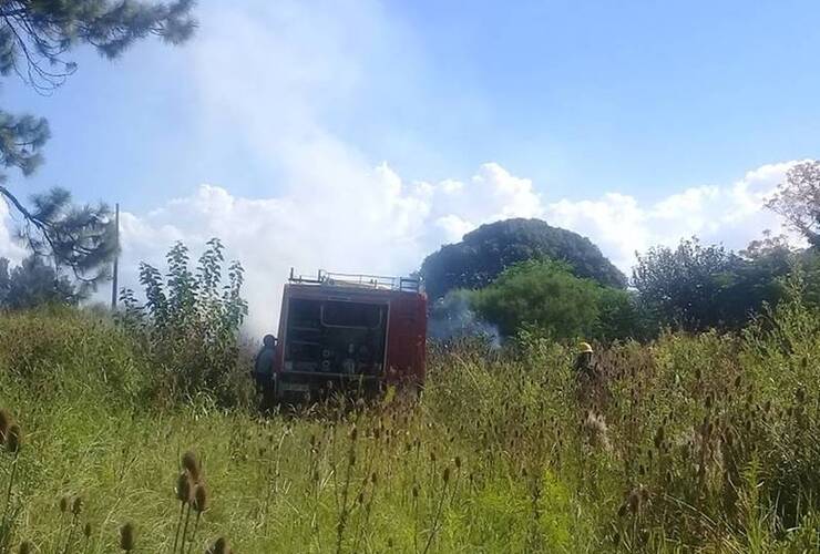 Trabajando. La unidad de los bomberos junto a su personal en plena tarea.