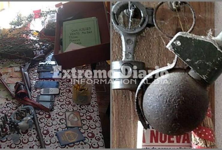 Además de dinero, droga y armas; también hallaron una granada militar durante los allanamientos.