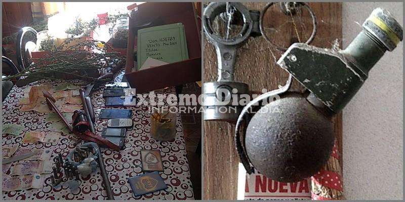 Además de dinero, droga y armas; también hallaron una granada militar durante los allanamientos.