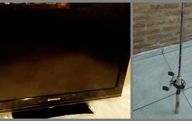 Lo robado. Un televisor Smart y una ca&ntilde;a de pescar.