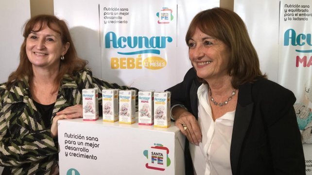 Las ministras de Salud, Andrea Uboldi, y de la Producción, Alicia Cicliani, durante la presentación de Acunar.