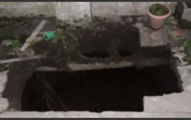 El pozo al cual se cayeron los habitantes de la casa.  Foto: Ministerio de Seguridad