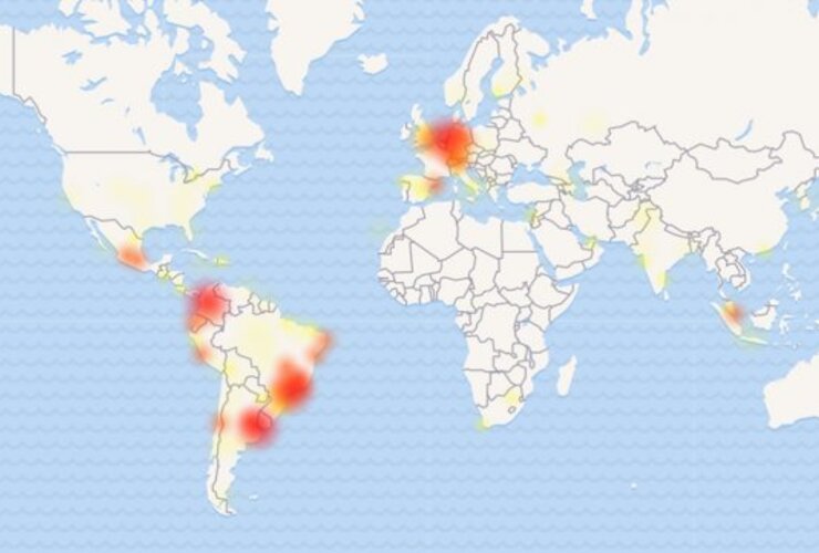 El mapa que muestra las zonas donde hubo fallas en WhatsApp.
