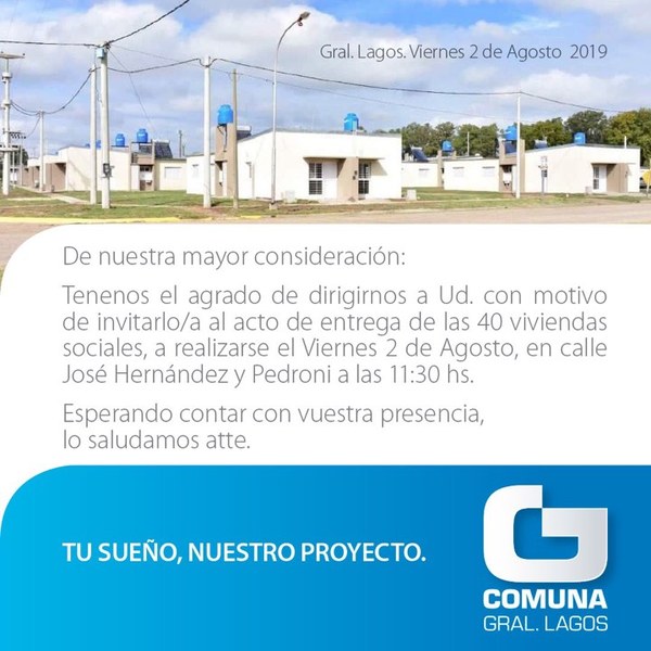 Imagen de La inauguración y entrega de las 40 viviendas se pasó para el viernes 2 de agosto