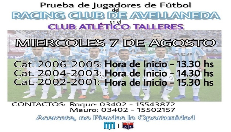 Imagen de Racing Club prueba jugadores de f&uacute;tbol en el Club Atl&eacute;tico Talleres