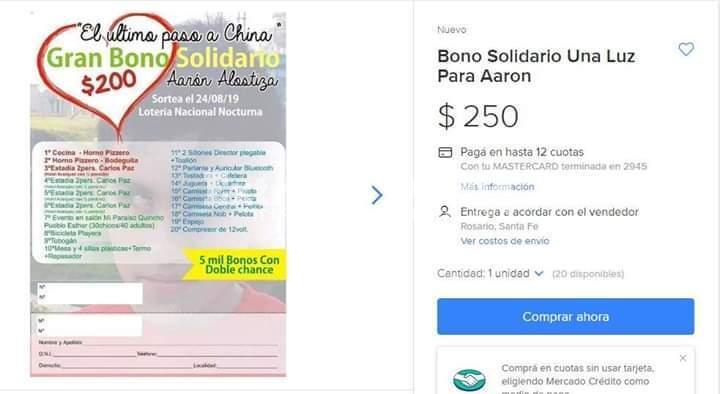 El bono tambi&eacute;n puede adquirirse por Mercado Libre