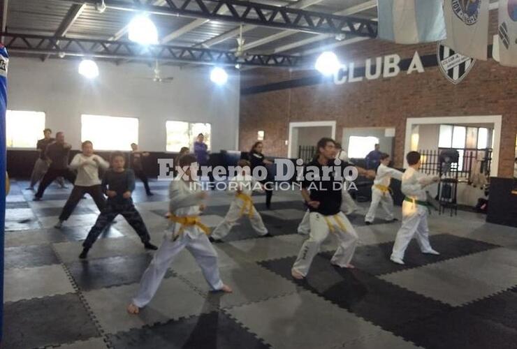 Los Taekwondistas de Unión en pleno entrenamiento.