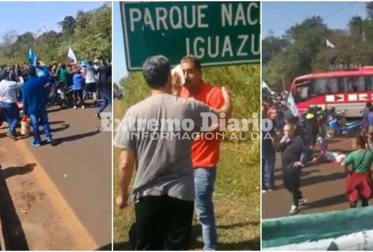 Los pasajeros se encontraron con la movilización mientras se dirigían al aeropuerto en Puerto Iguazú.