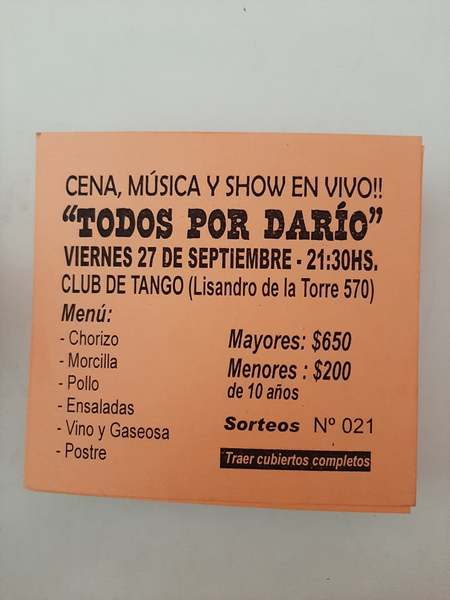 Imagen de ATENCI&Oacute;N ARROYO SECO Y ZONA: Cena Solidaria Todos por DAR&Iacute;O CERUTTI