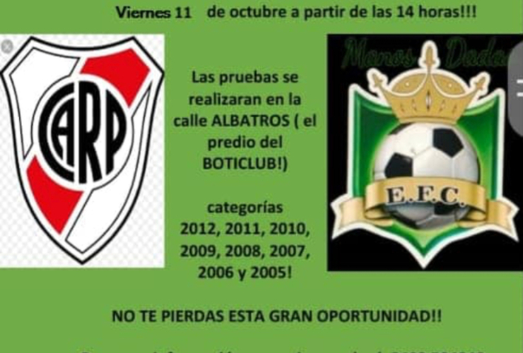 Imagen de Manos Dadas trae a River Plate a una prueba de jugadores en Arroyo Seco