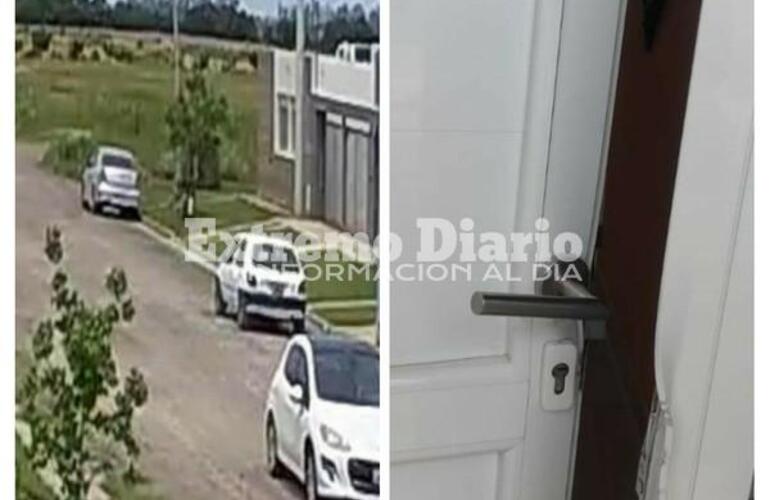 El auto que podr&iacute;a estar involucrado (izq) y la puerta violentada (ser)