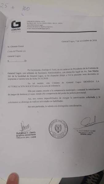 La respuesta de la Comuna denegando la solicitud.