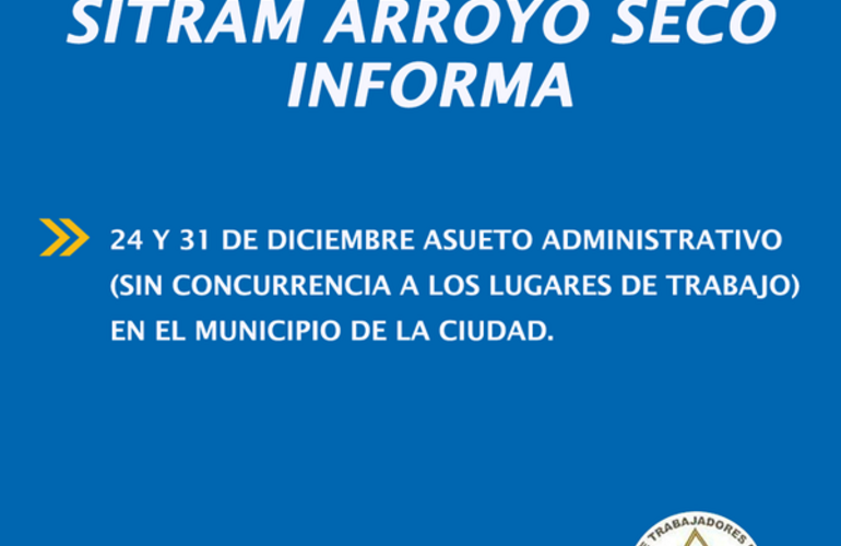 A nivel local, el SITRAM Arroyo Seco también dio aviso por las redes a los empleados municipales. Foto: Facebook