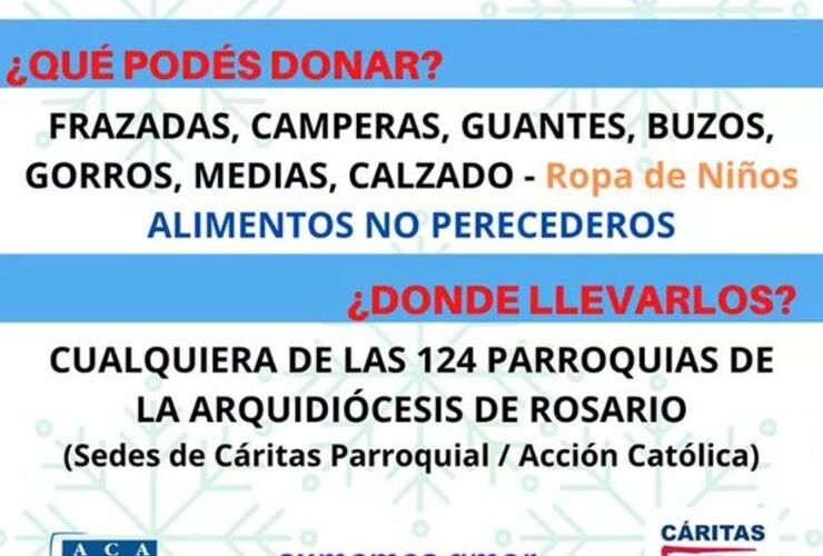 Imagen de Campaña contra el frío: Podés llevar tus donaciones a Cáritas Arroyo Seco o a la Parroquia