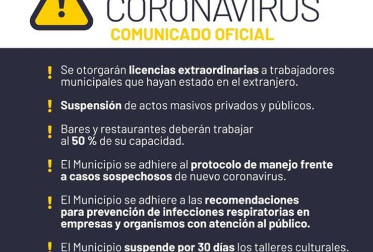 Imagen de CORONAVIRUS: Comunicado oficial de la municipalidad de Arroyo Seco