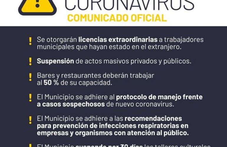 Imagen de CORONAVIRUS: Comunicado oficial de la municipalidad de Arroyo Seco