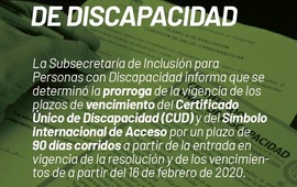 Imagen de Pr&oacute;rroga de la vigencia del vencimiento del certificado &uacute;nico de discapacidad
