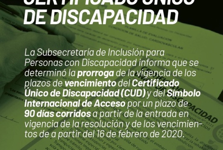 Imagen de Prórroga de la vigencia del vencimiento del certificado único de discapacidad