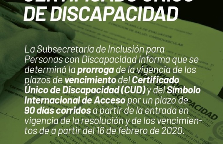 Imagen de Prórroga de la vigencia del vencimiento del certificado único de discapacidad