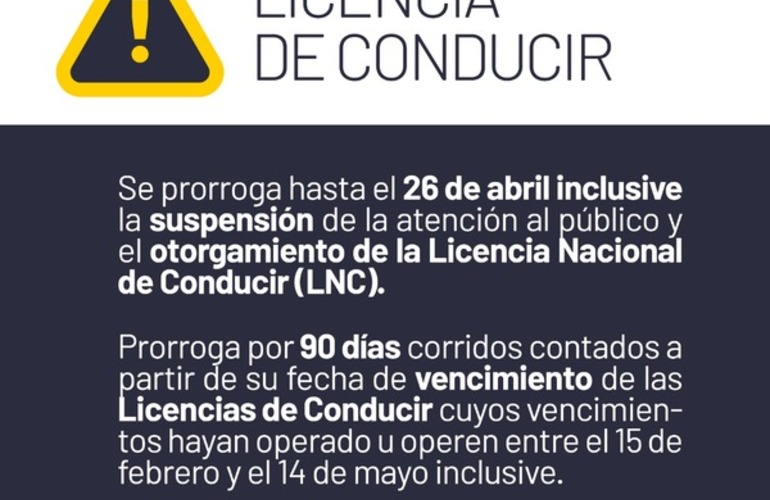 Imagen de COVID - 19: Prórroga para plazos en licencias de conducir