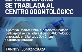 Imagen de El Centro Vacunatorio del Hospital se traslada al Centro Odontol&oacute;gico del Barrio Cooperativa