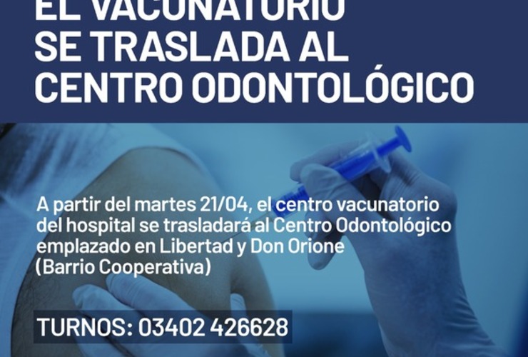 Imagen de El Centro Vacunatorio del Hospital se traslada al Centro Odontológico del Barrio Cooperativa