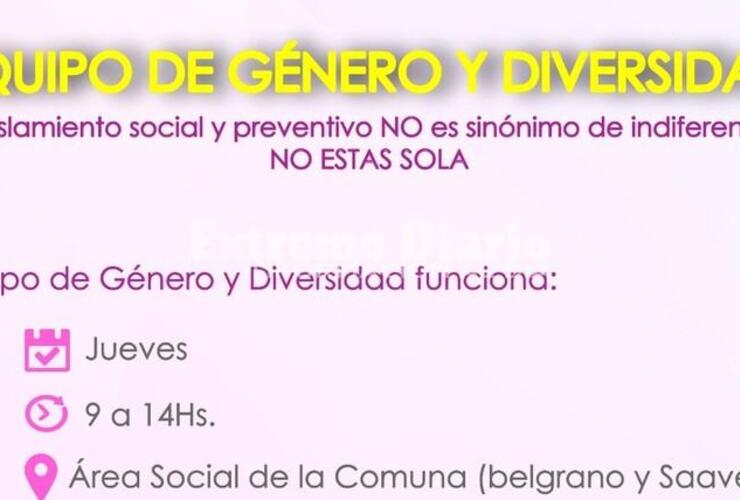Información importante desde el Equipo de Género y Diversidad de la Comuna.
