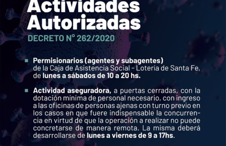 Imagen de Covid-19: Decreto Municipal N° 262/2020 por cambios de horarios en nuevas actividades autorizadas