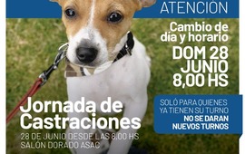 Imagen de Cambio de d&iacute;a y horario: Nueva jornada de castraciones para perros y gatos
