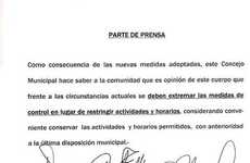 Imagen de Comunicado de Prensa del Concejo donde toma posición sobre las nuevas restricciones