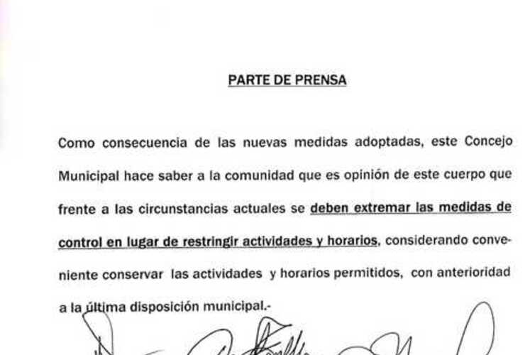 Imagen de Comunicado de Prensa del Concejo donde toma posición sobre las nuevas restricciones