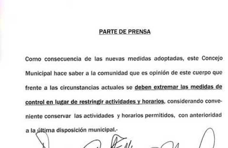 Imagen de Comunicado de Prensa del Concejo donde toma posición sobre las nuevas restricciones