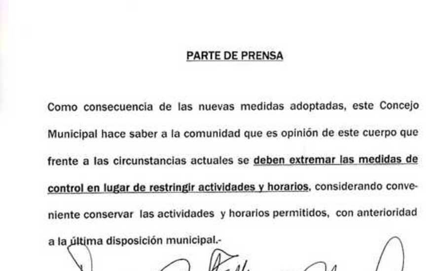 Imagen de Comunicado de Prensa del Concejo donde toma posici&oacute;n sobre las nuevas restricciones
