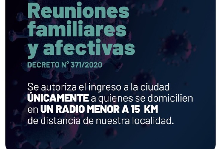Imagen de Covid-19: Decreto Municipal n°371/2020 por reuniones familiares y afectivas