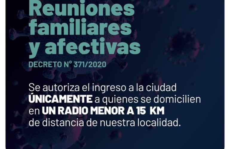 Imagen de Covid-19: Decreto Municipal n°371/2020 por reuniones familiares y afectivas