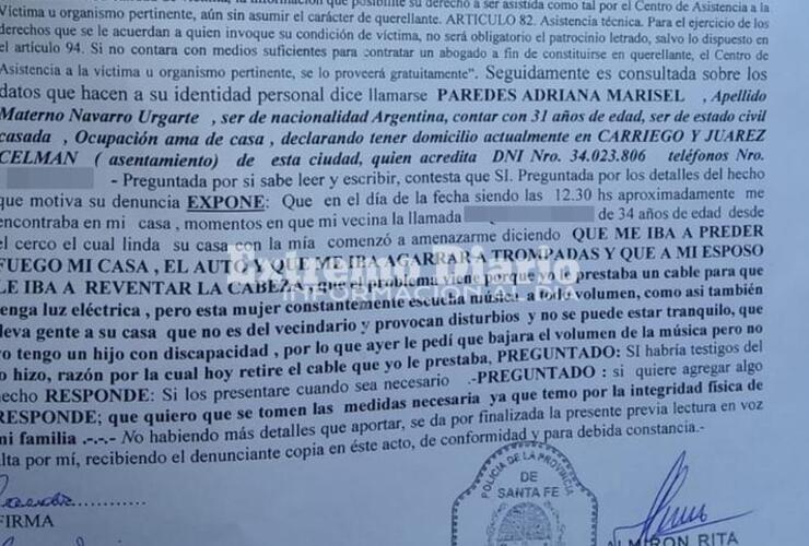 Imagen de Denunció que recibió amenazas de parte de su vecina