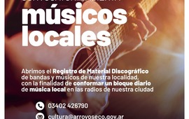 Imagen de Convocatoria abierta a m&uacute;sicos locales para la apertura del registro de material discogr&aacute;fico