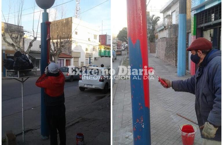 Imagen de Zona centro: Pintura de columnas de alumbrado público sobre calle San Martín