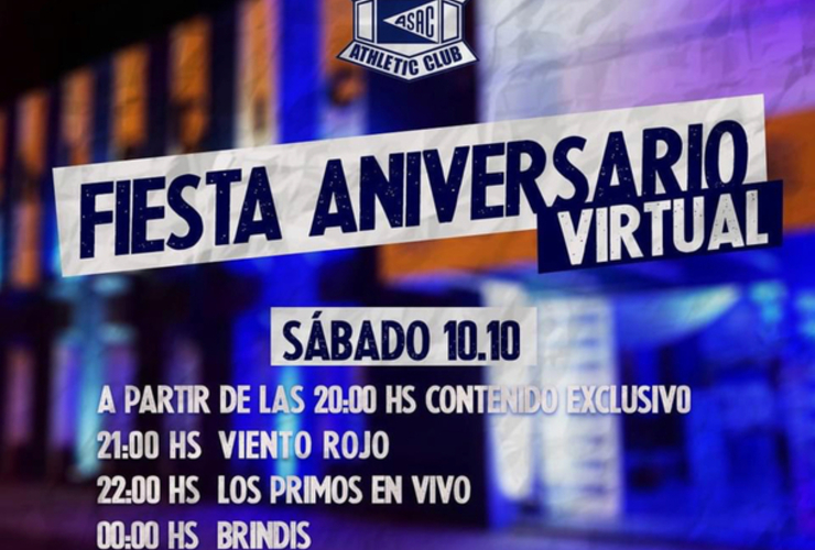 Imagen de A.S.A.C. realizará su Fiesta Aniversario Virtual, con shows y brindis virtuales