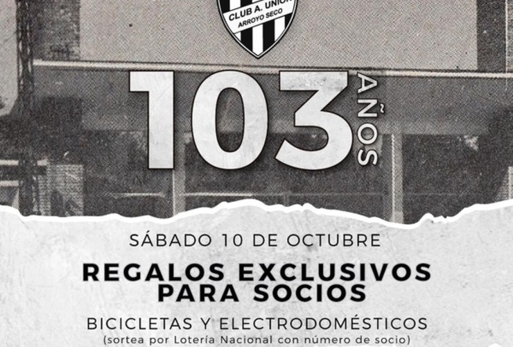 Imagen de El club Unión, mañana cumple su 103 Aniversario y planea festejarlo con sorteos y sorpresas