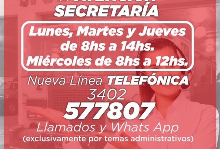 Imagen de Nuevos horarios atención de la Secretaría y nueva línea telefónica