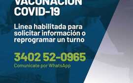 Imagen de Covid - 19: L&iacute;nea para informaci&oacute;n o reprogramaci&oacute;n de turnos para vacunaci&oacute;n