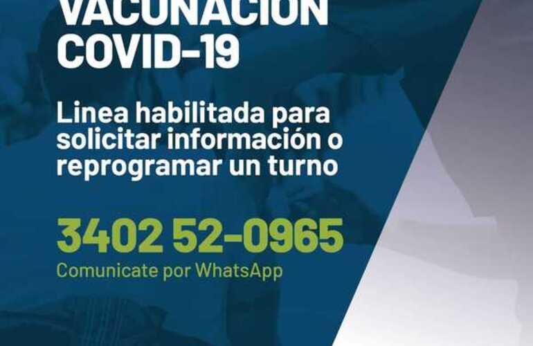 Imagen de Covid - 19: Línea para información o reprogramación de turnos para vacunación