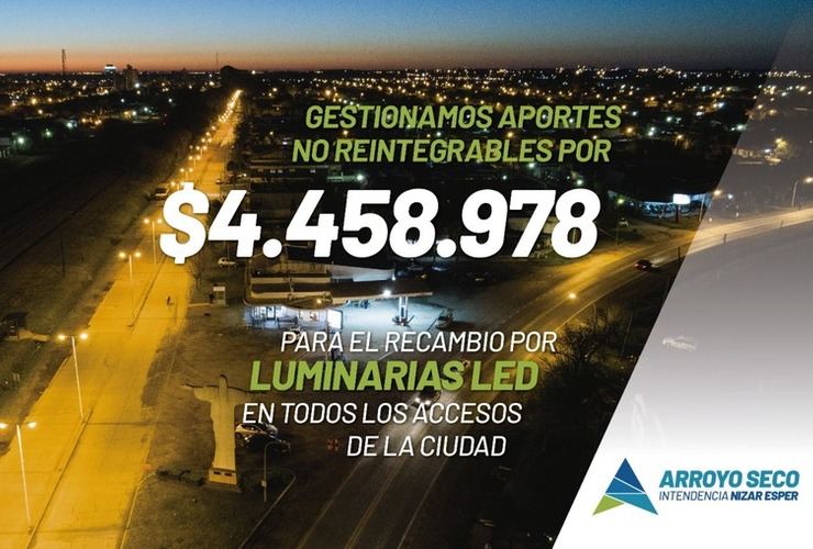 Imagen de Se gestionaron aportes no reintegrables por $4.458.978 para el recambio por luminaria led en la ciudad