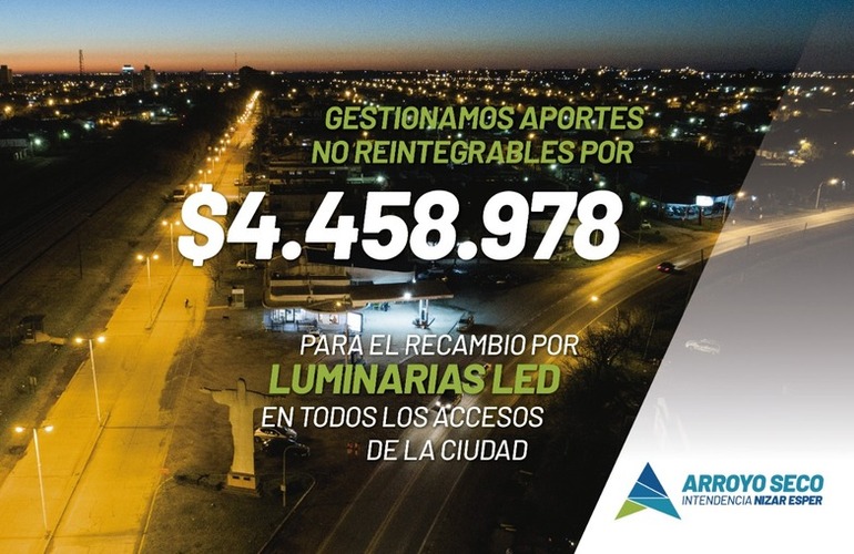 Imagen de Se gestionaron aportes no reintegrables por $4.458.978 para el recambio por luminaria led en la ciudad