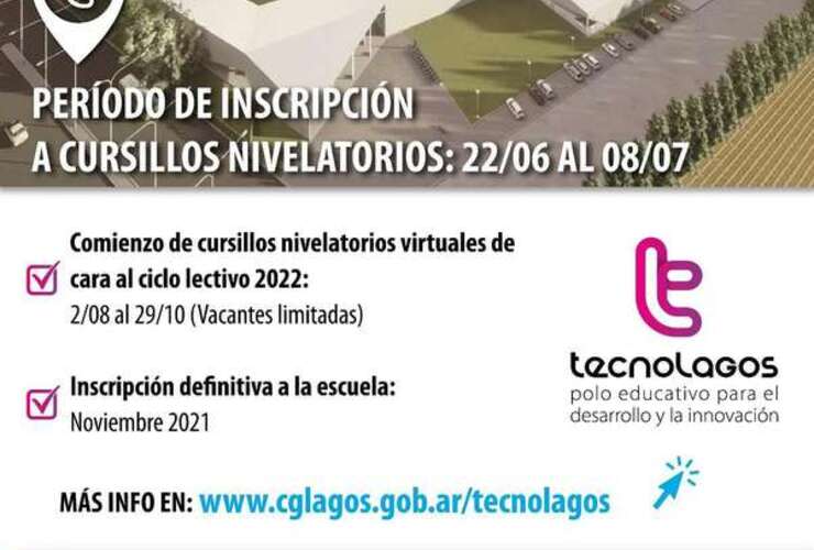 Imagen de TecnoLagos: periodo de inscripción a cursillos nivelatorios del ciclo lectivo 2022.