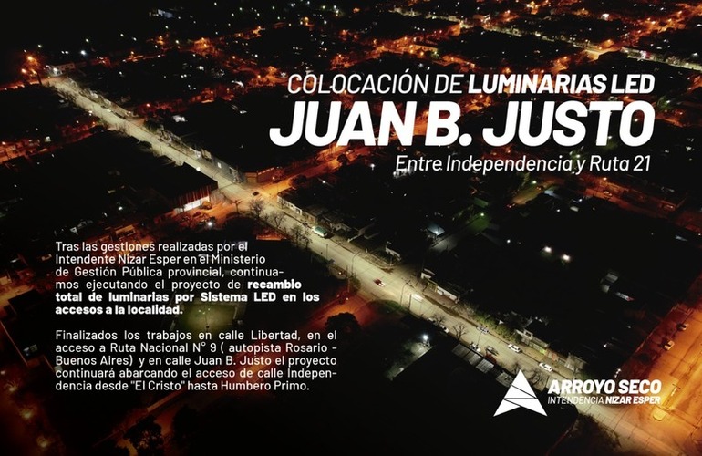 Imagen de Colocación de luminaria led: Juan B. Justo entre Independencia y Ruta 21