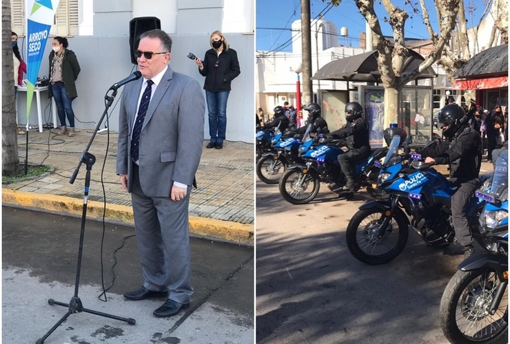 Imagen de El ministro Lagna en la presentación de nuevas motos para la policía