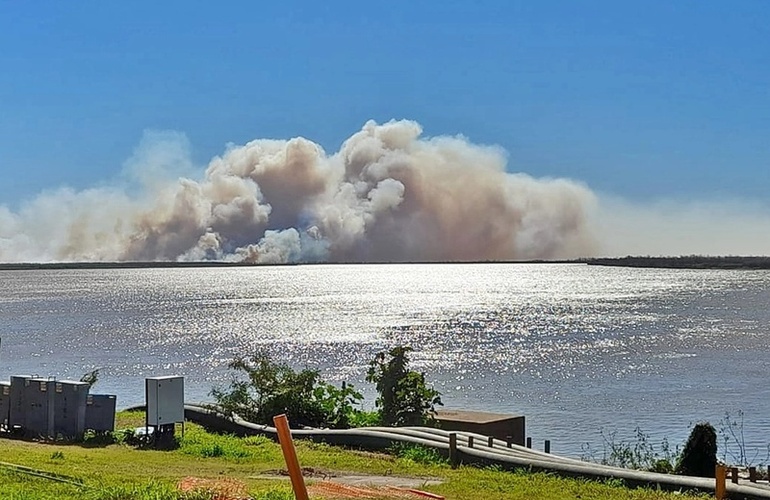 Recientes incendios en las islas entrerrianas frente a Villa Constitución. Foto: Twitter @ProfetaReynaldo.
