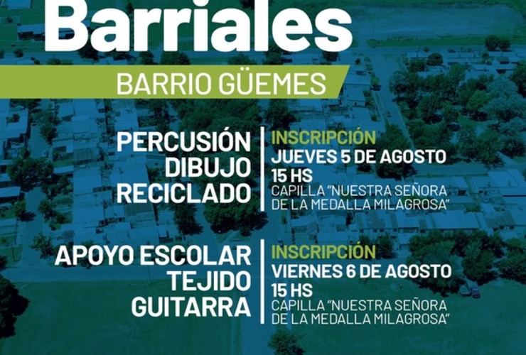 Imagen de Inscripciones Talleres Culturales en el Barrio Güemes